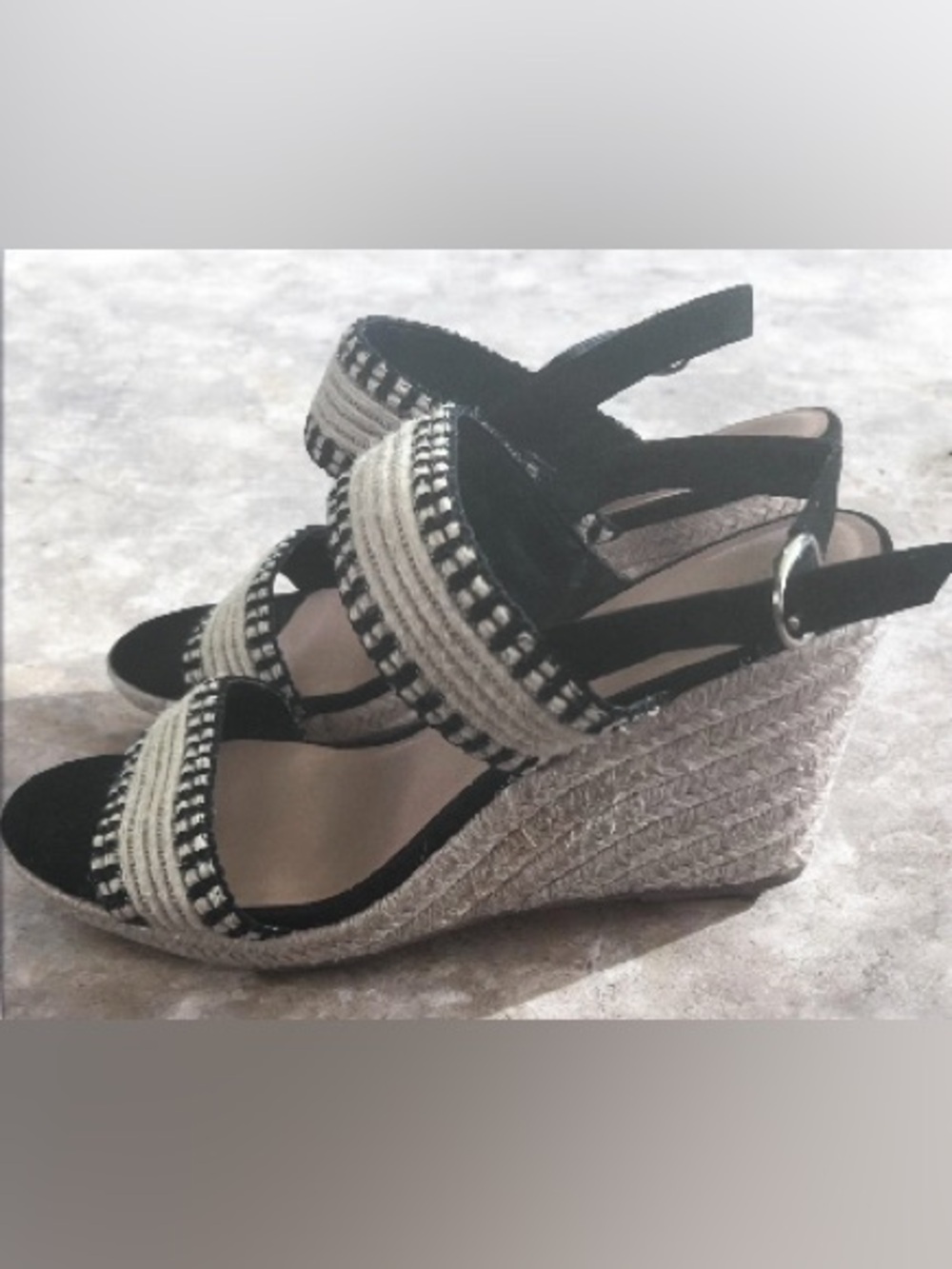 Old Navy Black & Ivory Braided Espadrille Wedge Sandals Size 10